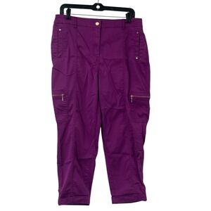 Chicos Womens‎ Crop Cargo Pants Purple Cuffed Hem Zip Pockets Size 1.5/Med